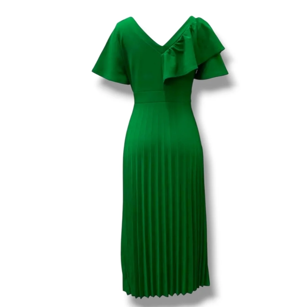 AOMEI - Medium Spring Asymmetrical Green Pleated Dress - Picture 5 of 16